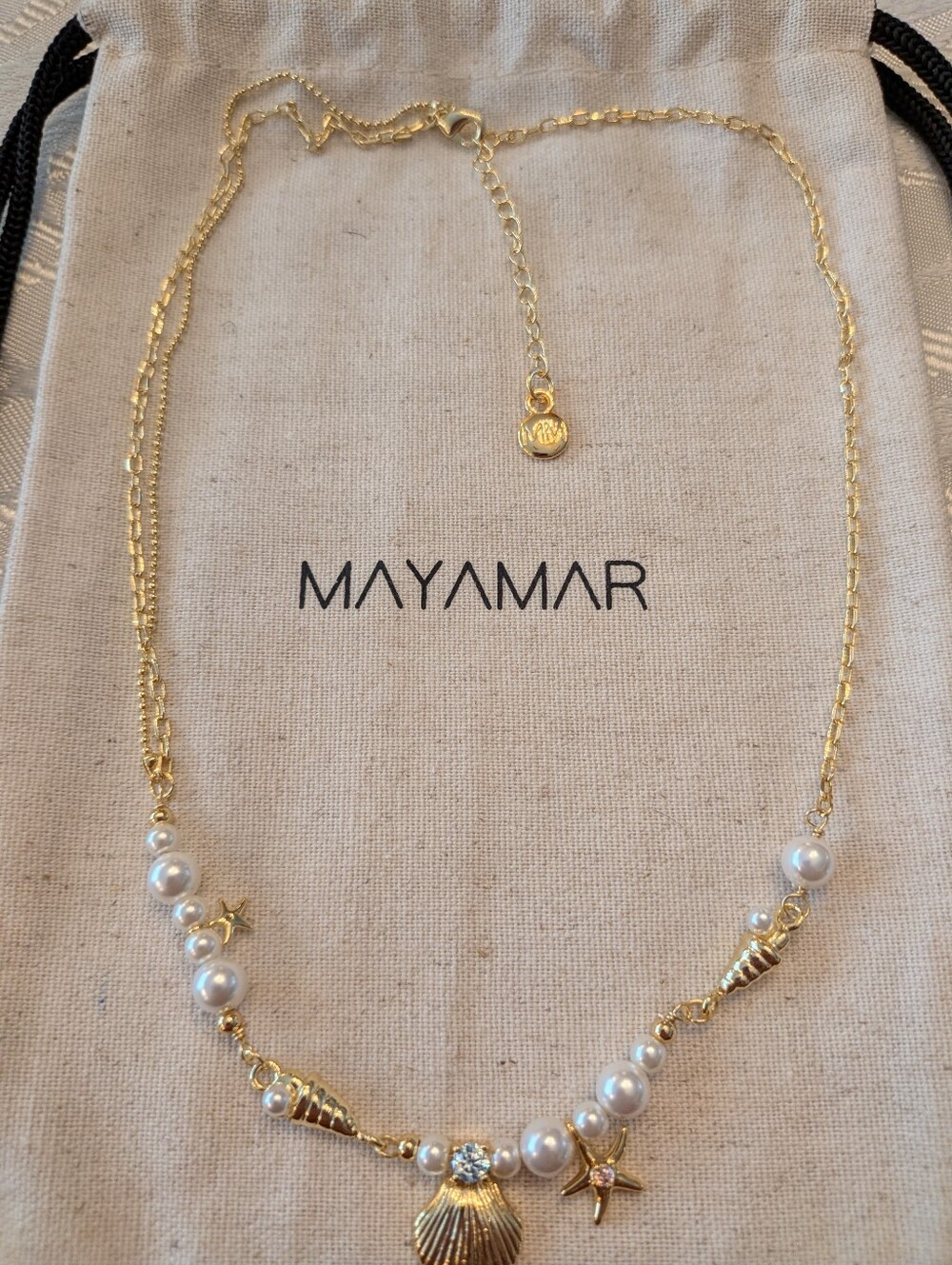 Mayamar 24k Gold-plated Shells and Pearls Necklace & Gift Bag - Picture 3 of 6